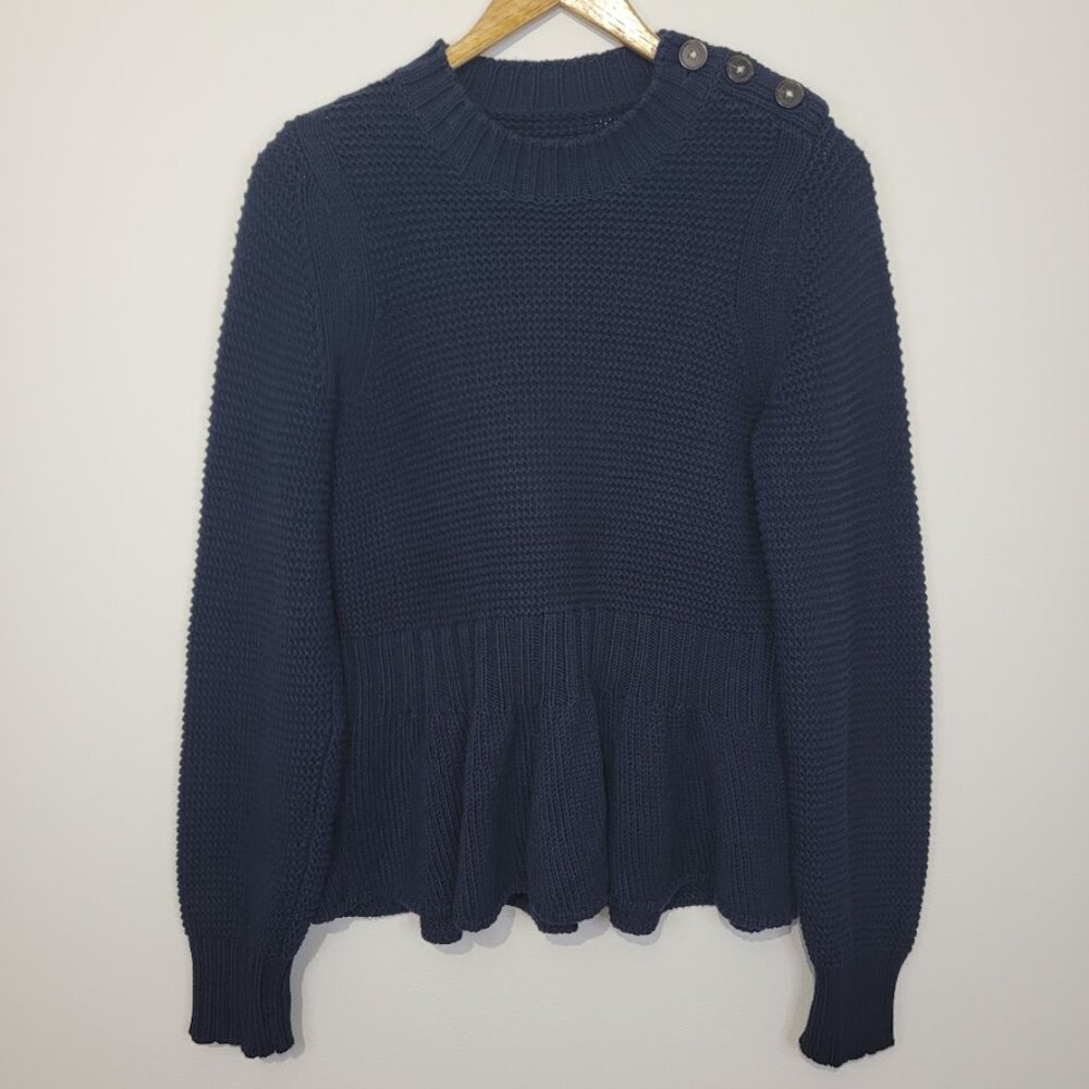 Rebecca Taylor La Vie Womens Peplum Knit Sweater Sz L Button Detail Cotton Wool